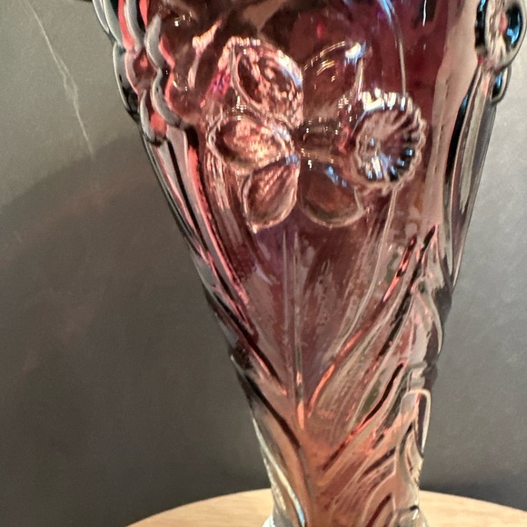 Amethyst Color Ruffle Vase 10 Inches High Daffodils pattern embossed - Picture 2 of 13